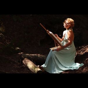 Forever 21 white/Green Striped Halter Dress Size M